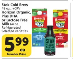 Vons Stok Cold Brew 48 oz., Horizon Organic, Plus DHA or Lactose Free Milk 64 oz offer