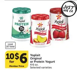 Vons Yoplait Original or Protein Yogurt offer