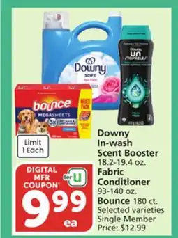 Vons Downy In-wash Scent Booster 18.2-19.4 oz. Fabric Conditioner 93-140 oz. Bounce 180 ct offer