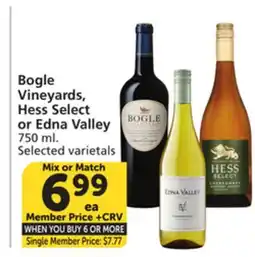 Vons Bogle Vineyards, Hess Select or Edna Valley offer
