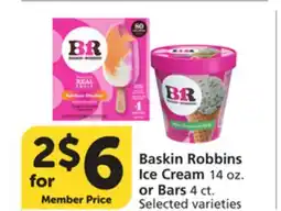 Vons Baskin Robbins Ice Cream 14 oz. or Bars 4 ct offer
