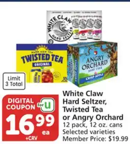 Vons White Claw Hard Seltzer, Twisted Tea or Angry Orchard offer