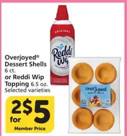 Albertsons Overjoyed Dessert Shells 6 ct. or Reddi Wip Topping 6.5 oz offer
