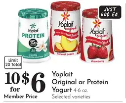 Pavilions Yoplait Original or Protein Yogurt offer