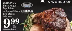 Pavilions USDA Prime Black Angus Top Sirloin or Angus Chuck Eye Steaks offer