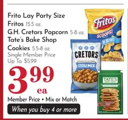 Pavilions Frito Lay Party Size Fritos 15.5 oz. G. H. Cretors Popcorn 5-8 oz. Tate's Bake Shop Cookies 5.5-8 oz offer