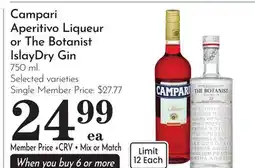 Pavilions Campari Aperitivo Liqueur or The Botanist IslayDry Gin offer