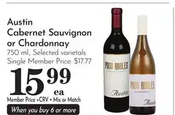 Pavilions Austin Cabernet Sauvignon or Chardonnay offer