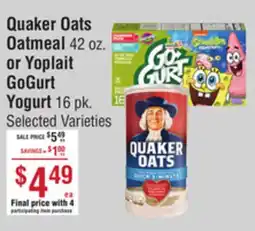 Smart & Final Quaker Oats Oatmeal or Yoplait GoGurt Yogurt offer