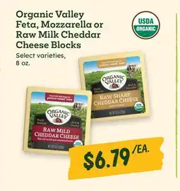 Sprouts Farmers Market Organic Valley Feta, Mozzarella or Raw Milk Cheddar Cheese Blocks offer