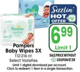 Jewel-Osco Pampers Baby Wipes 3X offer
