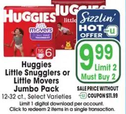 Jewel-Osco Huggies Little Snugglers or Little Movers Jumbo Pack offer
