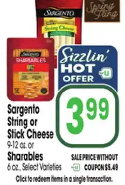 Jewel-Osco Sargento String or Stick Cheese 9-oz. 12 or Sharables 6 oz offer