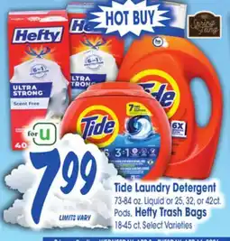Jewel-Osco Tide Laundry Detergent 73-84 oz. Liquid or 25, 32, or 42ct., Hefty Trash Bags 18-45 ct offer