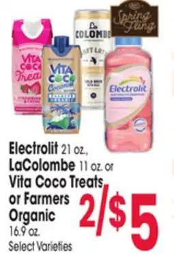 Jewel-Osco Electrolit 21 oz., LaColombe 11 oz. or Vita Coco Treats or Farmers Organic 16.9 oz offer