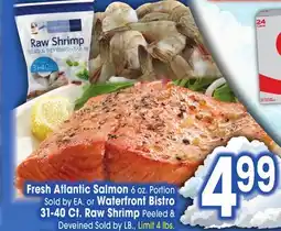 Jewel-Osco Fresh Atlantic Salmon 6 oz. Portion or Waterfront Bistro 31-40 Ct. Raw Shrimp offer