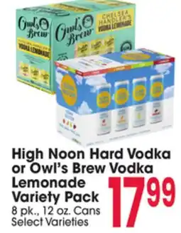 Jewel-Osco High Noon Hard Vodka or Owl's Brew Vodka Lemonade Variety Pack offer