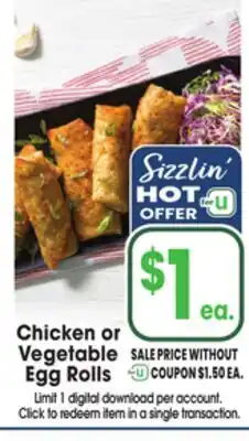 Jewel-Osco Chicken or Vegetable Egg Rolls offer
