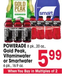 Jewel-Osco POWERADE 8 pk., 20 oz., Gold Peak, Vitaminwater or Smartwater 6 pk., 16.9 oz offer