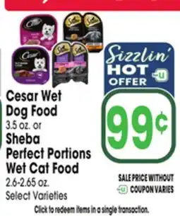 Jewel-Osco Cesar Wet Dog Food 3.5 oz. or Sheba Perfect Portions Wet Cat Food 2.6-2.65 oz offer