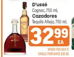 Tony’s Fresh Market D'ussé Cognac, 750 mL Cazadores Tequila Añejo offer