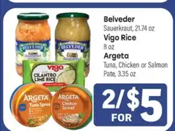 Tony’s Fresh Market Belveder Sauerkraut, 21.74 oz, Vigo Rice 8 oz or Argeta Tuna, Chicken or Salmon Pate, 3.35 oz offer