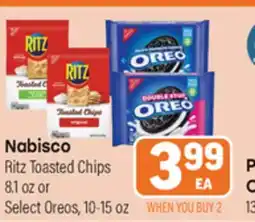 Tony’s Fresh Market Nabisco Ritz Toasted Chips8.1 oz or Select Oreos, 10-15 oz offer