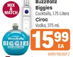 Tony’s Fresh Market BuzzBallz Biggies Cocktails, 1.75 Liters Ciroc Vodka offer