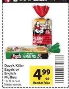 Safeway Dave's Killer Bagels or English Muffins offer