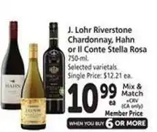 Safeway J. Lohr Riverstone Chardonnay, Hahn or Il Conte Stella Rosa offer