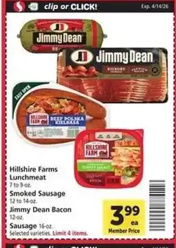 Safeway Hillshire Farms Lunchmeat, Smoked Sausage, Jimmy Dean Bacon, Sausage offer