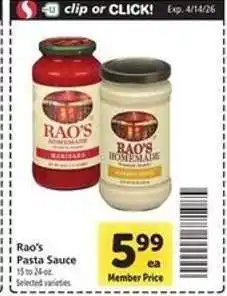 Safeway Rao's Pasta Sauce offer