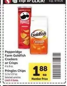 Safeway Pepperidge Farm Goldfish Crackers or Pringles Chips offer