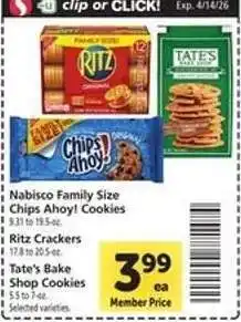 Safeway Nabisco Family Size Chips Ahoy! Cookies, Ritz Crackers, Tate's Bake Shop Cookies offer