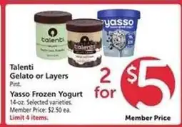 Safeway Talenti Gelato or Layers, Yasso Frozen Yogurt offer