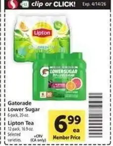 Safeway Gatorade Lower Sugar / Lipton Tea offer