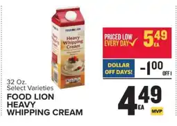 Food Lion FOOD LION HEAVY WHIPPING CREAM offer
