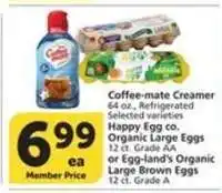 Albertsons Coffee-mate Creamer, Happy Egg co. Organic Large Eggs, Egg-land's Organic Large Brown Eggs offer