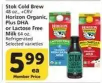 Albertsons Stok Cold Brew / Horizon Organic, Plus DHA or Lactose Free Milk offer
