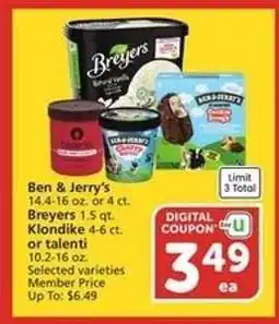 Albertsons Ben & Jerry's, Breyers, Klondike, Talenti offer