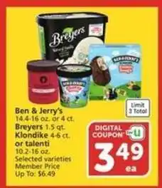 Albertsons Ben & Jerry’s, Breyers, Klondike, or Talenti offer