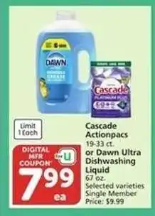 Albertsons Cascade Actionpacs or Dawn Ultra Dishwashing Liquid offer
