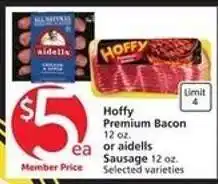 Albertsons Hoffy Premium Bacon or Aidells Sausage offer