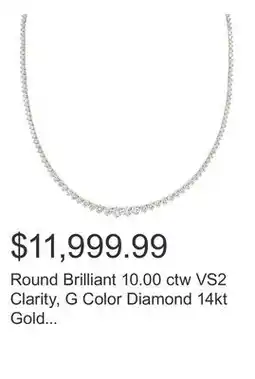 Costco Round Brilliant 10.00 ctw VS2 Clarity, G Color Diamond 14kt Gold Eternity Strand Necklace offer