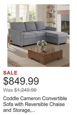 Costco Coddle Cameron Convertible Sofa with Reversible Chaise and Storage, Gray offer