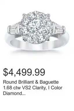Costco Round Brilliant & Baguette 1.68 ctw VS2 Clarity, I Color Diamond Platinum Ring offer