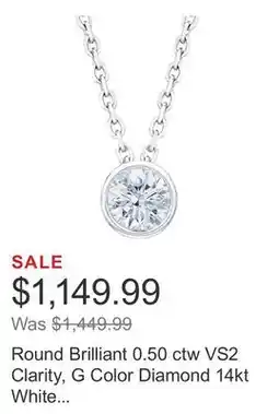 Costco Round Brilliant 0.50 ctw VS2 Clarity, G Color Diamond 14kt White Gold Solitaire Pendant offer
