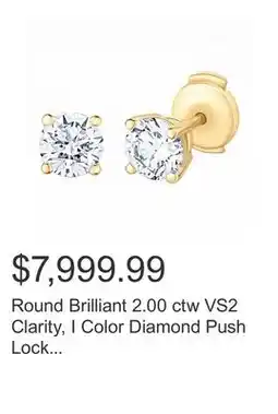 Costco Round Brilliant 2.00 ctw VS2 Clarity, I Color Diamond Push Lock Stud Earrings offer