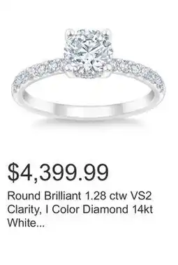 Costco Round Brilliant 1.28 ctw VS2 Clarity, I Color Diamond 14kt White Gold Wedding Ring offer