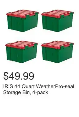 Costco IRIS 44 Quart WeatherPro-seal Storage Bin, 4-pack offer